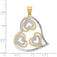 14K Yellow Gold and White Rhodium Polished Hearts Inside Heart Pendant - 41mm Length by Oro Pregiato