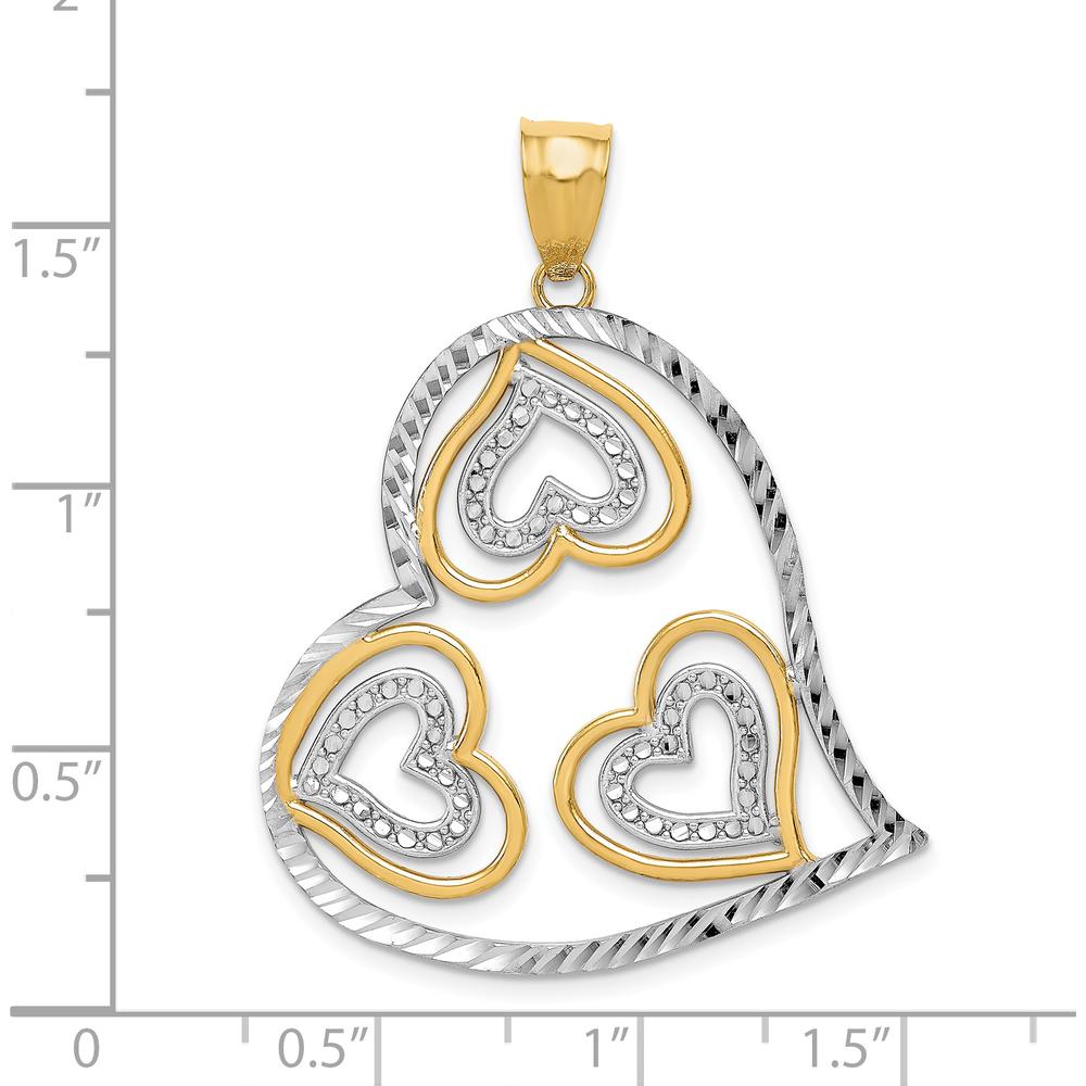 14K Yellow Gold and White Rhodium Polished Hearts Inside Heart Pendant - 41mm Length by Oro Pregiato