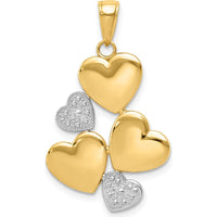 14K Yellow Gold and White Rhodium Polished Hearts Pendant with Textured Design by Oro Pregiato