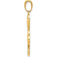 14K Yellow Gold and White Rhodium Polished Hearts Pendant with Textured Design by Oro Pregiato