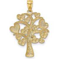14K Yellow Gold and White Rhodium Polished Hearts Tree Pendant - 27.16mm Length by Oro Pregiato