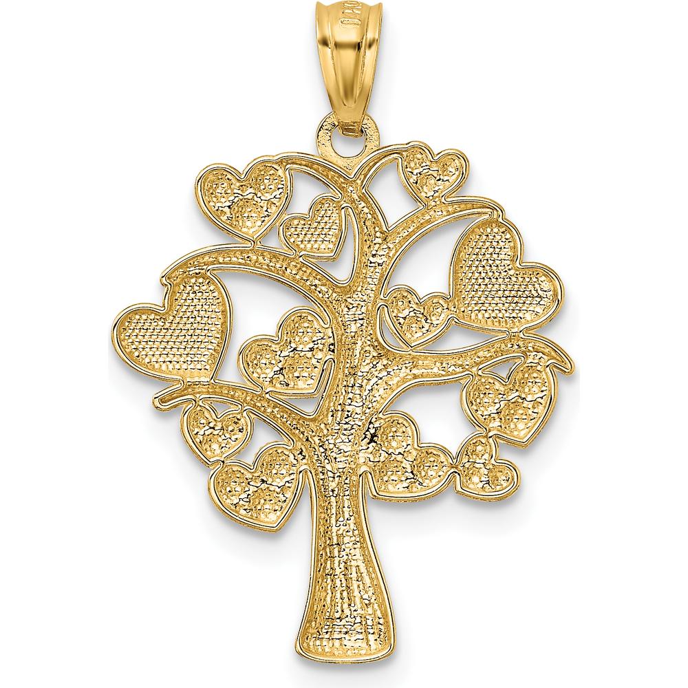 14K Yellow Gold and White Rhodium Polished Hearts Tree Pendant - 27.16mm Length by Oro Pregiato