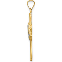14K Yellow Gold and White Rhodium Polished Hollow Praying Hands Cross Pendant - 32.6mm in Length by Oro Pregiato