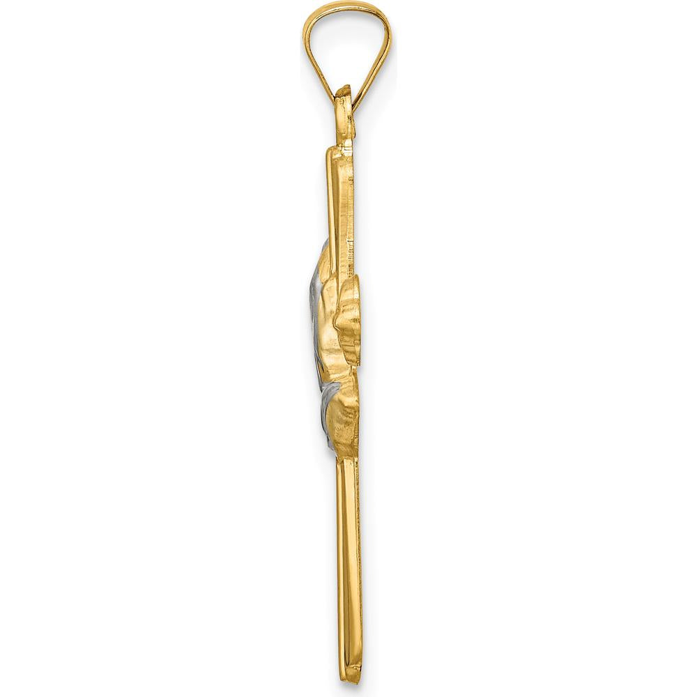 14K Yellow Gold and White Rhodium Polished Hollow Praying Hands Cross Pendant - 32.6mm in Length by Oro Pregiato