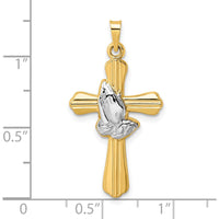 14K Yellow Gold and White Rhodium Polished Hollow Praying Hands Cross Pendant - 32.6mm in Length by Oro Pregiato