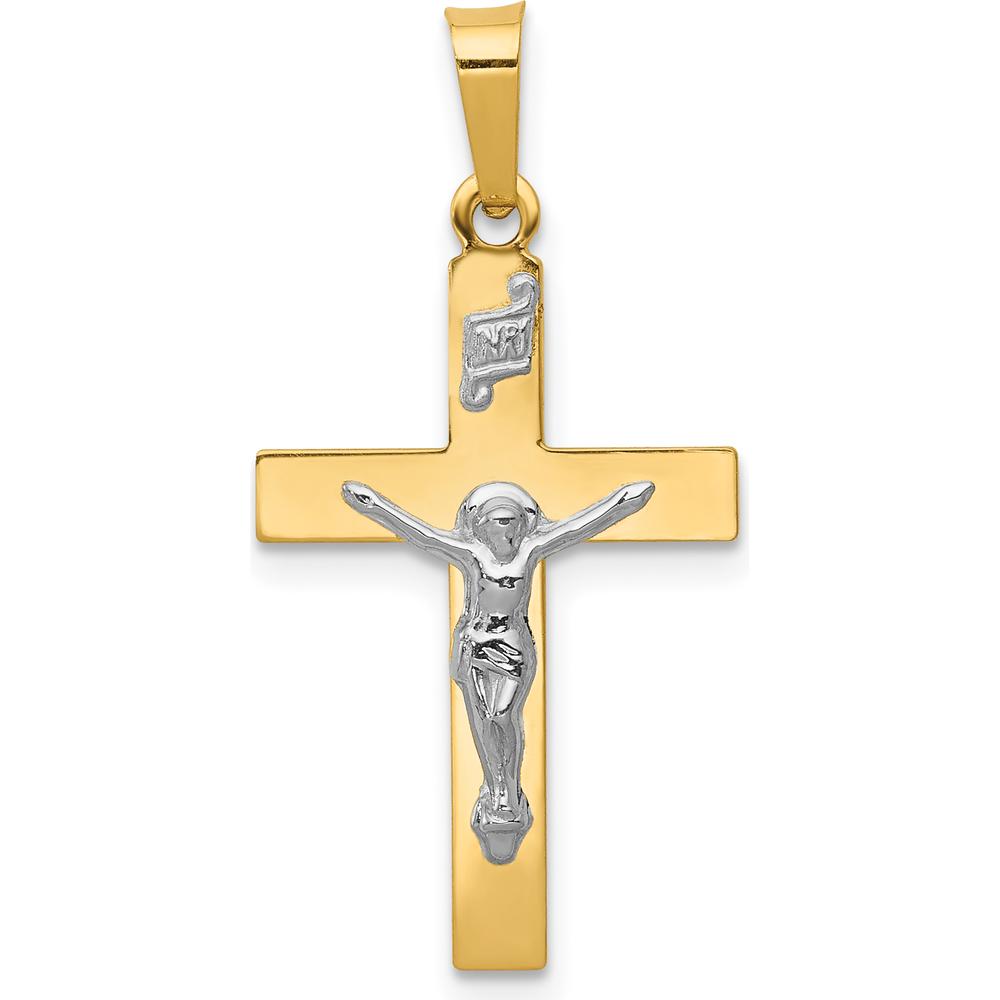 14K Yellow Gold and White Rhodium Polished INRI Crucifix Pendant - 27mm Length by Oro Pregiato