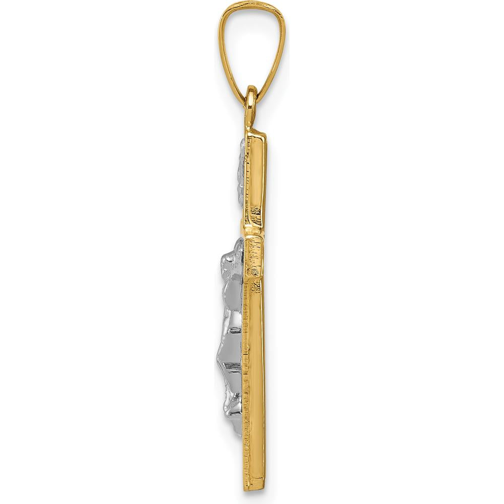 14K Yellow Gold and White Rhodium Polished INRI Crucifix Pendant - 27mm Length by Oro Pregiato