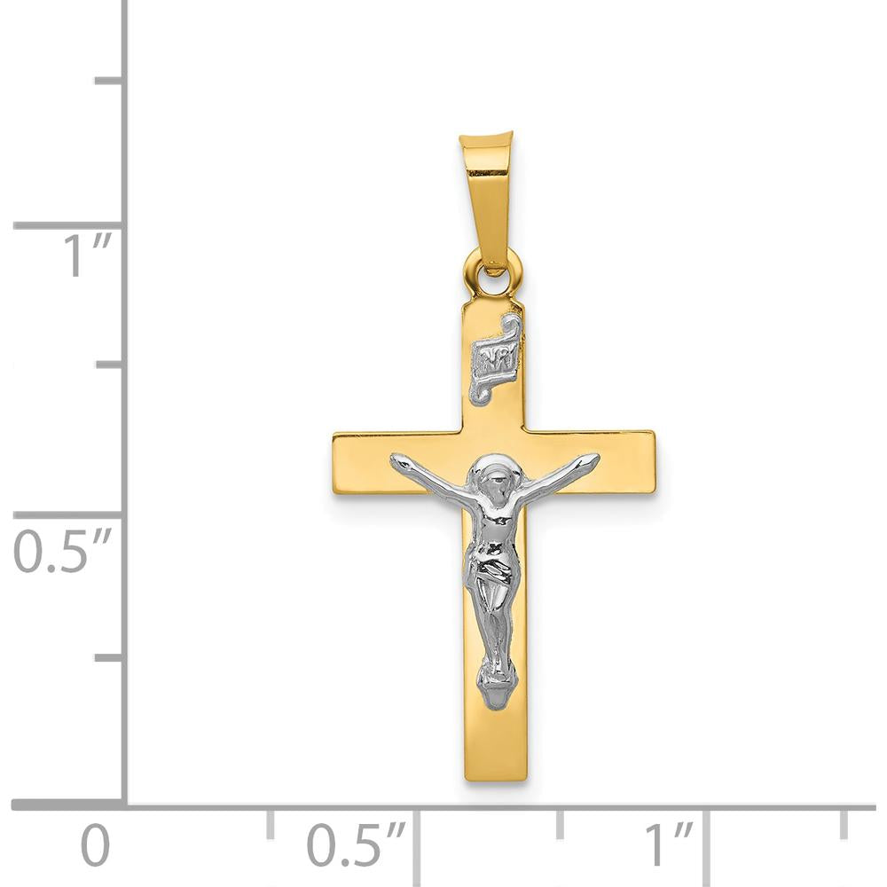 14K Yellow Gold and White Rhodium Polished INRI Crucifix Pendant - 27mm Length by Oro Pregiato