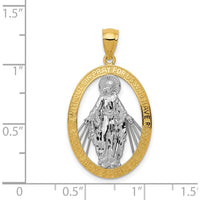 14K Yellow Gold and White Rhodium Polished Miraculous Medal Oval Pendant - 32.5mm by Oro Pregiato