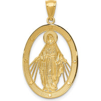 14K Yellow Gold and White Rhodium Polished Miraculous Medal Oval Pendant - 32.5mm by Oro Pregiato