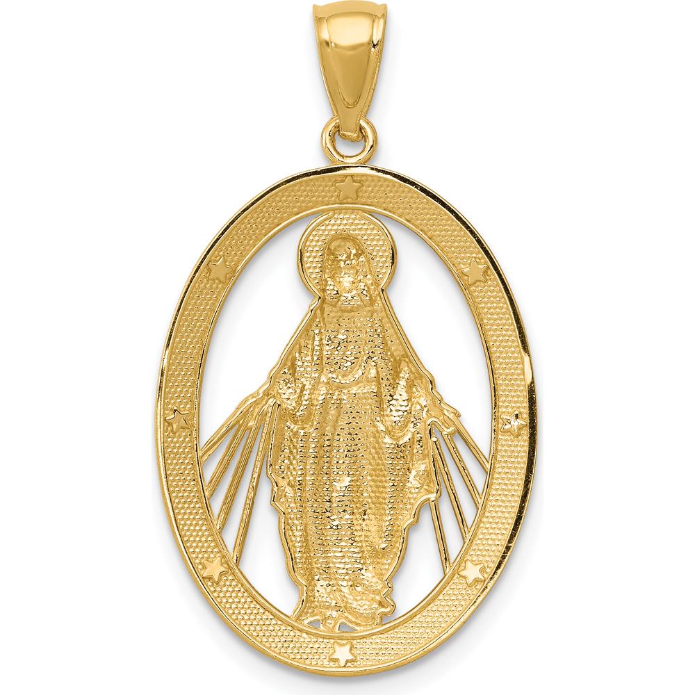 14K Yellow Gold and White Rhodium Polished Miraculous Medal Oval Pendant - 32.5mm by Oro Pregiato