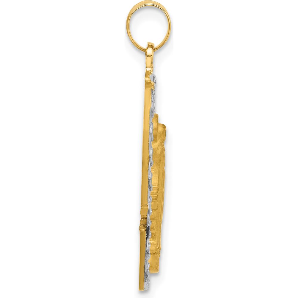 14K Yellow Gold and White Rhodium Polished Miraculous Medal Oval Pendant by Oro Pregiato