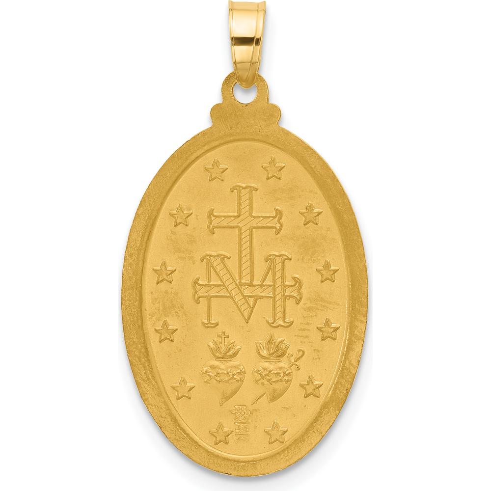 14K Yellow Gold and White Rhodium Polished Miraculous Medal Oval Pendant by Oro Pregiato