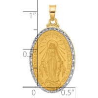 14K Yellow Gold and White Rhodium Polished Miraculous Medal Oval Pendant by Oro Pregiato
