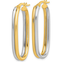 14K Yellow Gold and White Rhodium Polished Oval Hoop Earrings - 33mm Length by 0