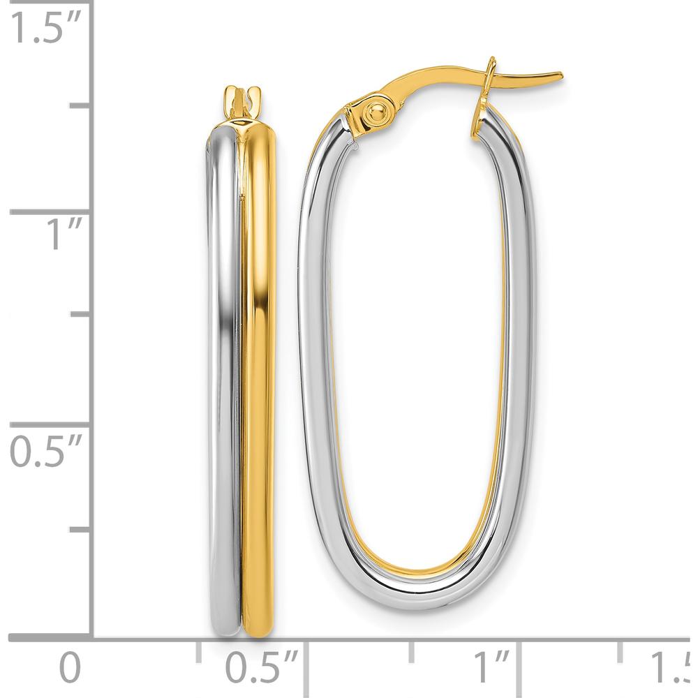 14K Yellow Gold and White Rhodium Polished Oval Hoop Earrings - 33mm Length by 0