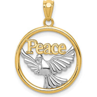 14K Yellow Gold and White Rhodium Polished Peace Dove Pendant by Oro Pregiato