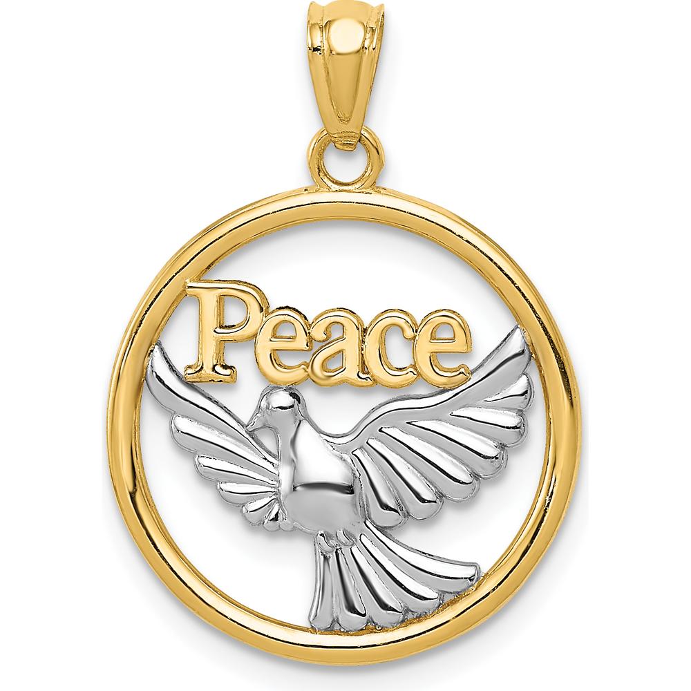 14K Yellow Gold and White Rhodium Polished Peace Dove Pendant by Oro Pregiato