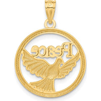 14K Yellow Gold and White Rhodium Polished Peace Dove Pendant by Oro Pregiato
