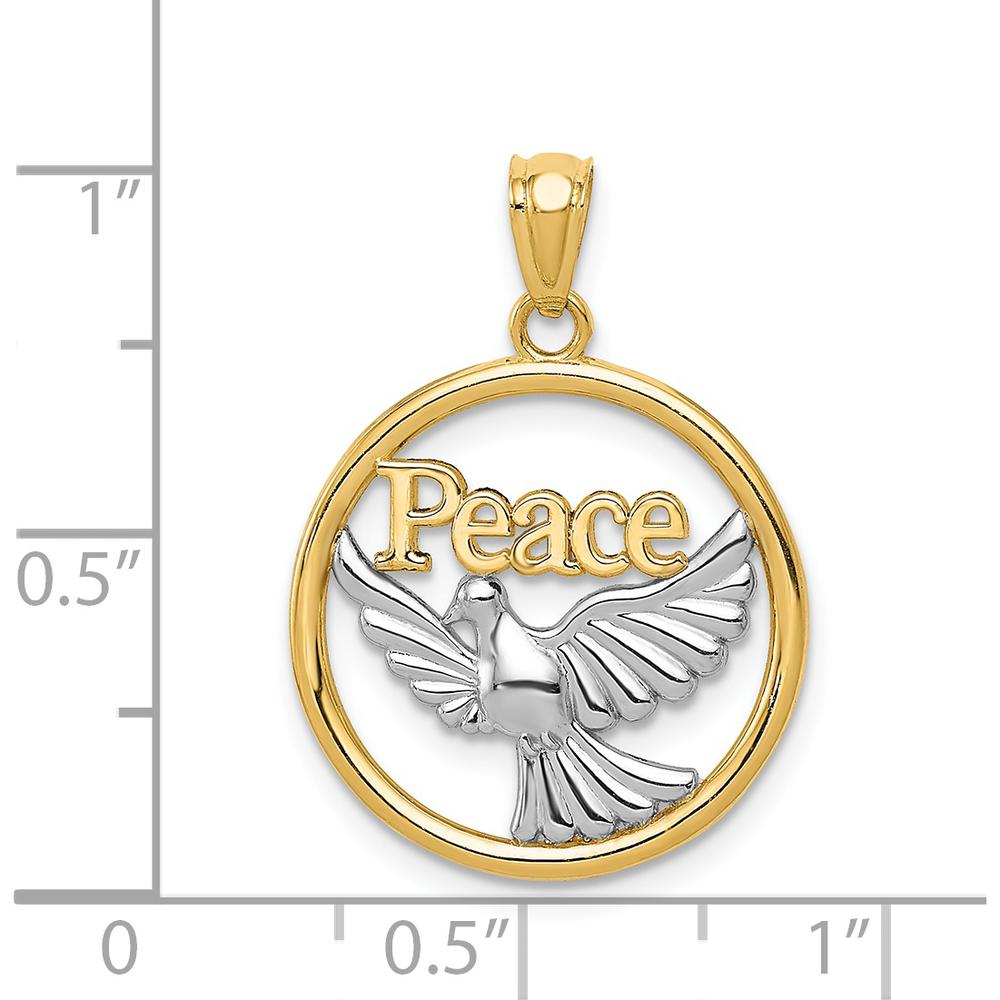 14K Yellow Gold and White Rhodium Polished Peace Dove Pendant by Oro Pregiato