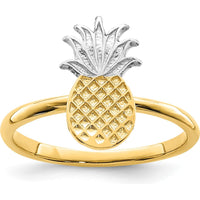 14K Yellow Gold and White Rhodium Polished Pineapple Ring - Tropical Design with Playful Elegance by Oro Pregiato