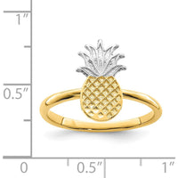 14K Yellow Gold and White Rhodium Polished Pineapple Ring - Tropical Design with Playful Elegance by Oro Pregiato