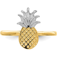 14K Yellow Gold and White Rhodium Polished Pineapple Ring - Tropical Design with Playful Elegance by Oro Pregiato