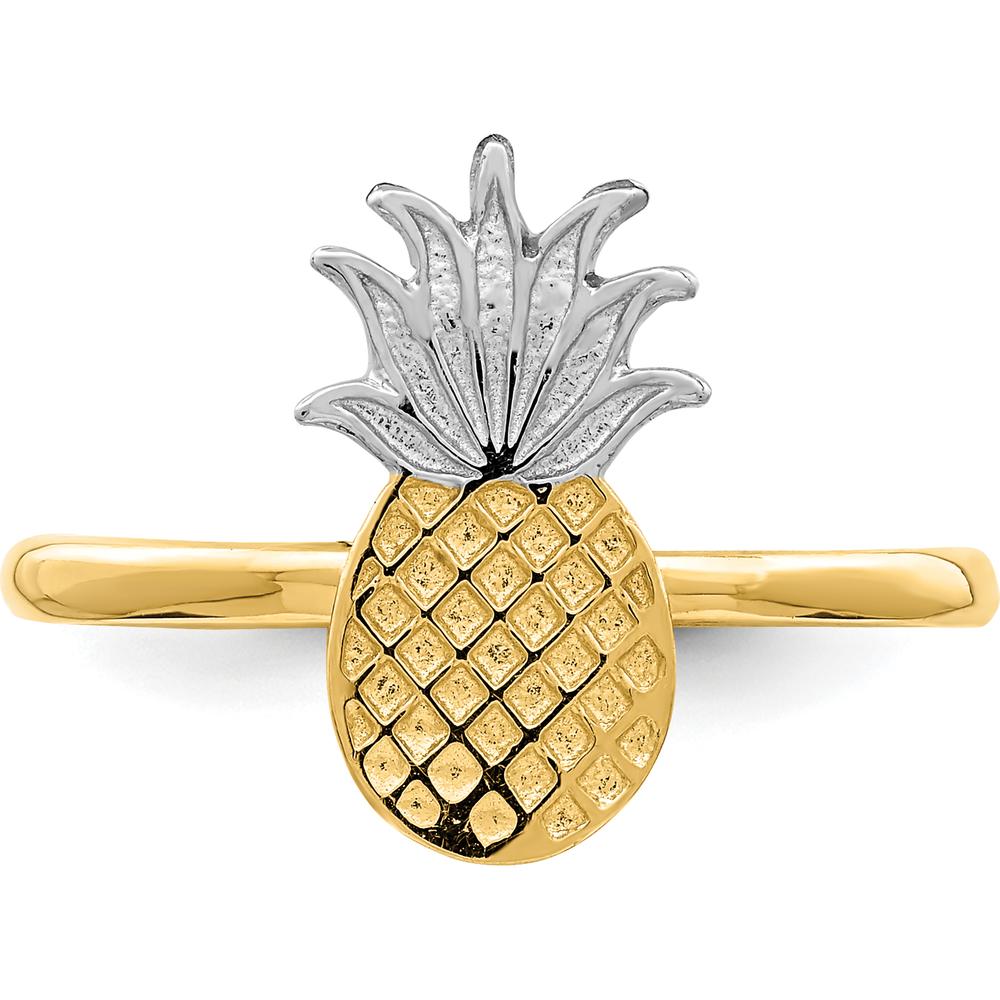 14K Yellow Gold and White Rhodium Polished Pineapple Ring - Tropical Design with Playful Elegance by Oro Pregiato