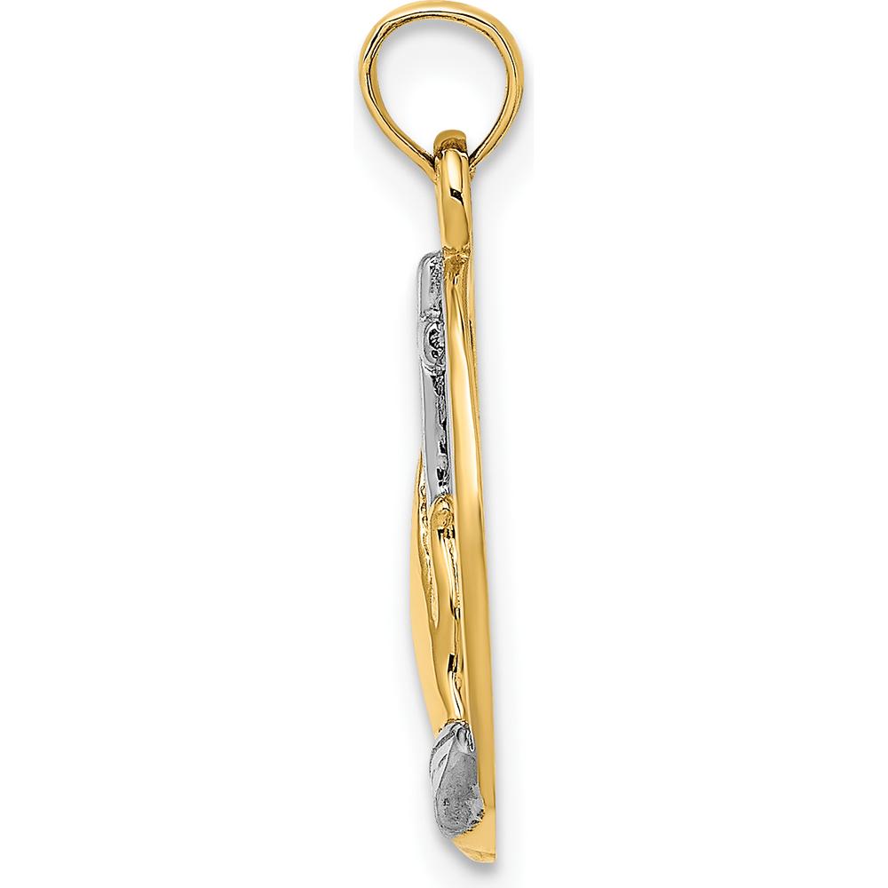 14K Yellow Gold and White Rhodium Polished Praying Hands and Cross Oval Pendant - 21.3mm Length by Oro Pregiato