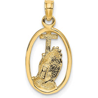 14K Yellow Gold and White Rhodium Polished Praying Hands and Cross Oval Pendant - 21.3mm Length by Oro Pregiato