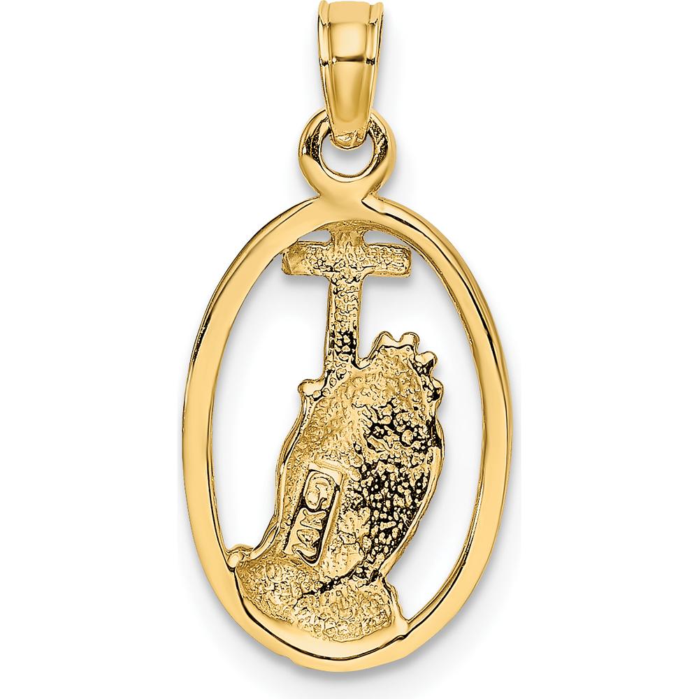 14K Yellow Gold and White Rhodium Polished Praying Hands and Cross Oval Pendant - 21.3mm Length by Oro Pregiato