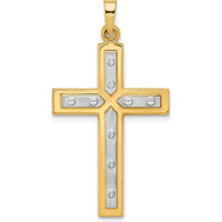 14K Yellow Gold and White Rhodium Polished Satin Cross Pendant - 36.2mm Length by Oro Pregiato