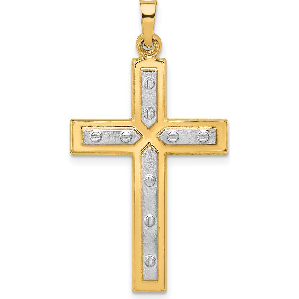 14K Yellow Gold and White Rhodium Polished Satin Cross Pendant - 36.2mm Length by Oro Pregiato