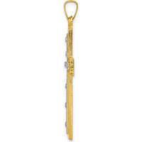 14K Yellow Gold and White Rhodium Polished Satin Cross Pendant - 36.2mm Length by Oro Pregiato