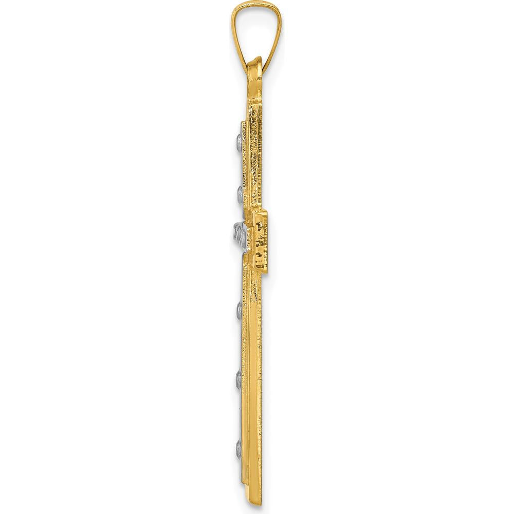 14K Yellow Gold and White Rhodium Polished Satin Cross Pendant - 36.2mm Length by Oro Pregiato