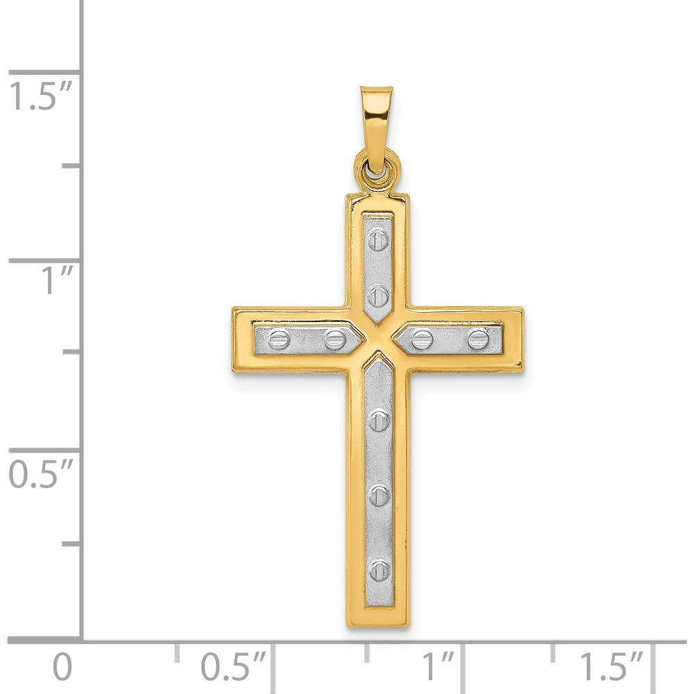 14K Yellow Gold and White Rhodium Polished Satin Cross Pendant - 36.2mm Length by Oro Pregiato