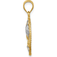14K Yellow Gold and White Rhodium Polished Sealife Pendant with Starfish and Turtle Design by Oro Pregiato