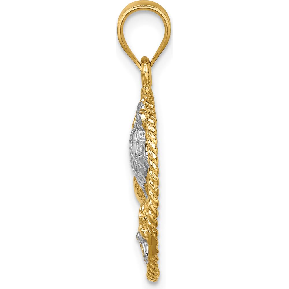 14K Yellow Gold and White Rhodium Polished Sealife Pendant with Starfish and Turtle Design by Oro Pregiato