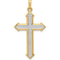 14K Yellow Gold and White Rhodium Polished Textured Passion Cross Pendant - 38.47mm Length by Oro Pregiato