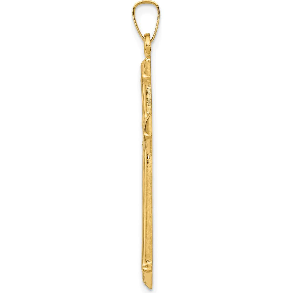 14K Yellow Gold and White Rhodium Polished Textured Passion Cross Pendant - 38.47mm Length by Oro Pregiato
