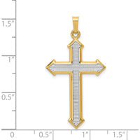 14K Yellow Gold and White Rhodium Polished Textured Passion Cross Pendant - 38.47mm Length by Oro Pregiato
