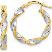 14K Yellow Gold & White Rhodium Polished Twist Hoop Earrings - 22.2mm Length by 0