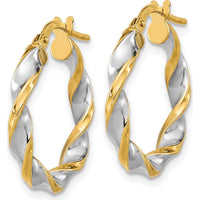 14K Yellow Gold & White Rhodium Polished Twist Hoop Earrings - 22.2mm Length by 0