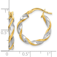 14K Yellow Gold & White Rhodium Polished Twist Hoop Earrings - 22.2mm Length by 0
