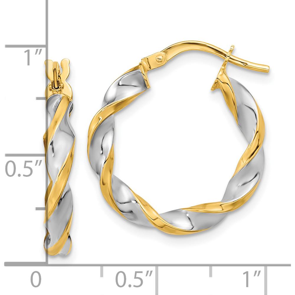 14K Yellow Gold & White Rhodium Polished Twist Hoop Earrings - 22.2mm Length by 0