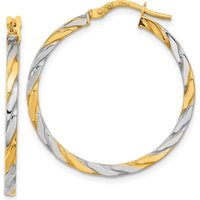 14K Yellow Gold & White Rhodium Polished Twist Hoop Earrings - 30mm Length by 0
