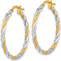 14K Yellow Gold & White Rhodium Polished Twist Hoop Earrings - 30mm Length by 0