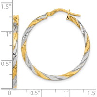 14K Yellow Gold & White Rhodium Polished Twist Hoop Earrings - 30mm Length by 0