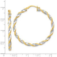 14K Yellow Gold and White Rhodium Polished Twist Hoop Earrings - 42.7mm Length by 0