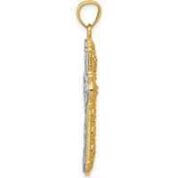 14K Yellow Gold and White Rhodium Reversible Diamond-Cut Filigree Cross Pendant - 37.9mm Length by Oro Pregiato